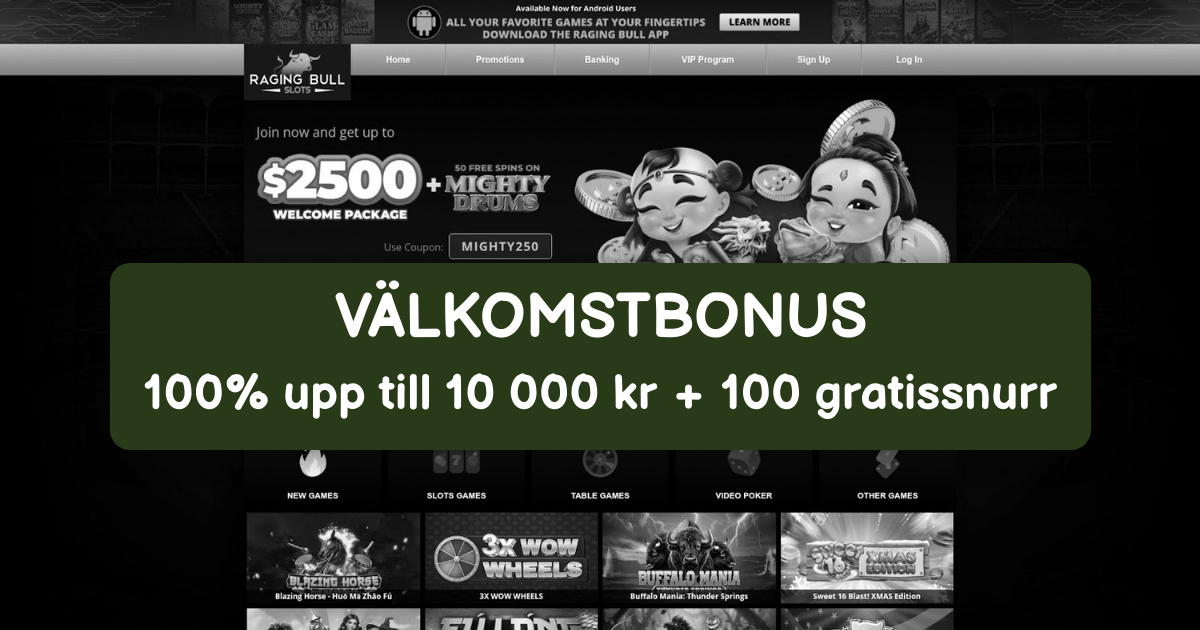 Raging Bull Casino - Bästa mobilcasino i Sverige